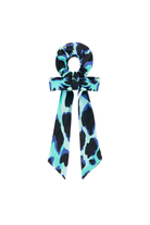 Scamp and Dude Turquoise with Black and Blue Shadow Leopard Bow Scrunchie | Product image of Turquoise with Black and Blue Shadow Leopard Bow Scrunchie on white background