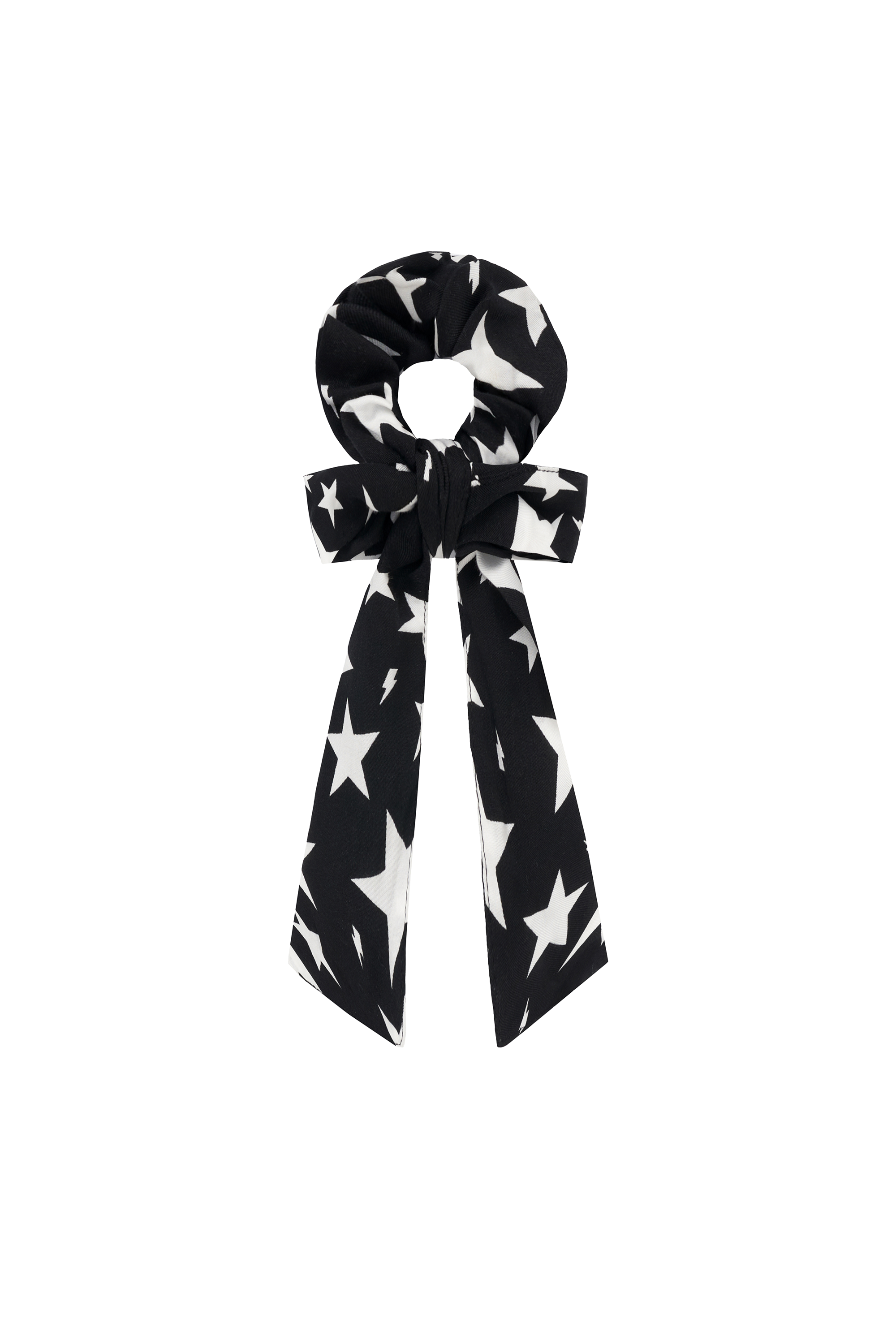 Scamp and Dude Black with White Star Bow Scrunchie | Product image of Black with White Star Bow Scrunchie on white background