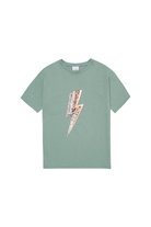 Scamp and Dude Kids Khaki with Multi Coloured Sequin and Foil Lightning Bolt T-Shirt | Product image of Kids Khaki with Multi Coloured Sequin and Foil Lightning Bolt T-Shirt on white background