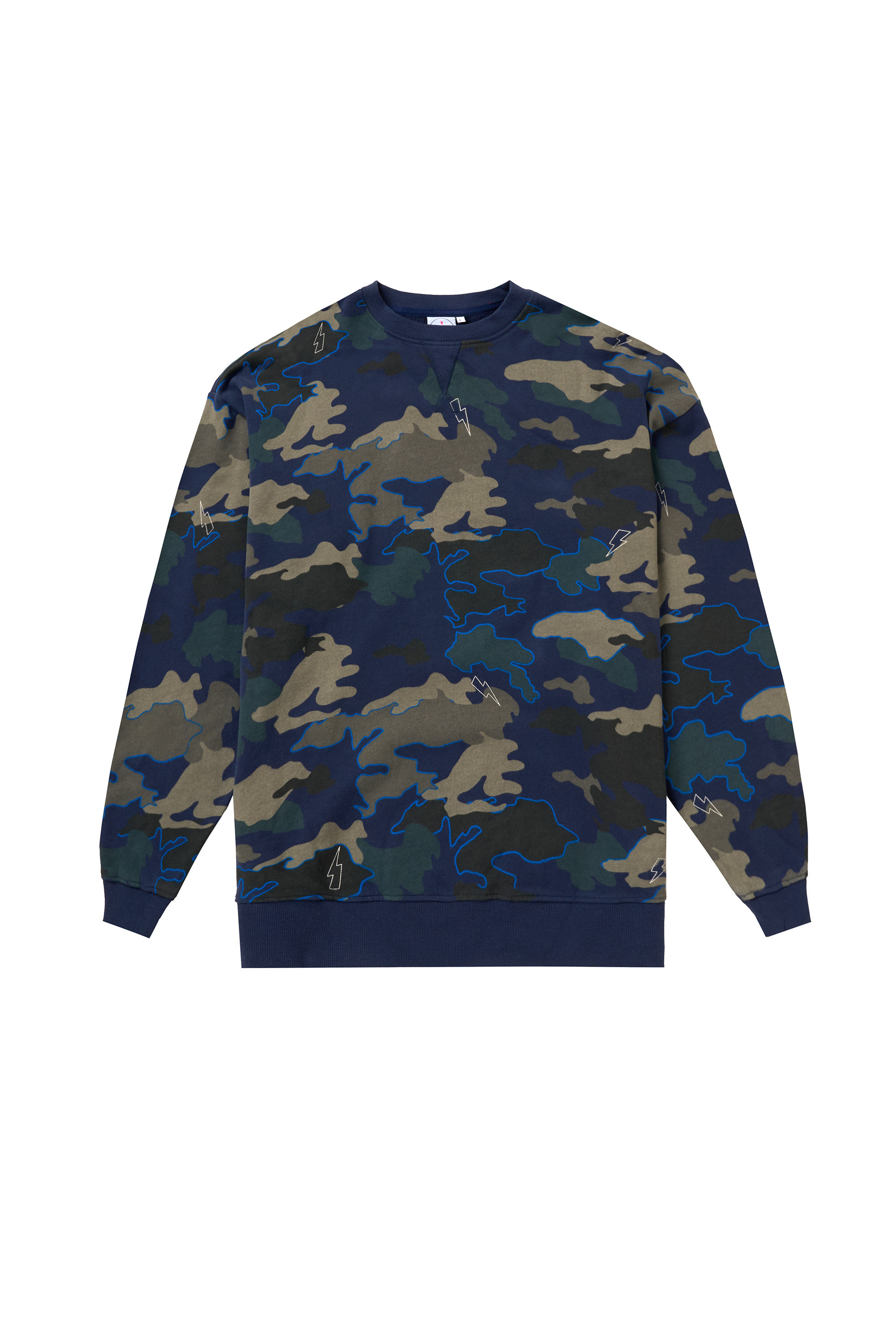 Scamp and Dude Men's Navy Camo Sweatshirt | Product image of Men's Navy Camo Sweatshirt on white background