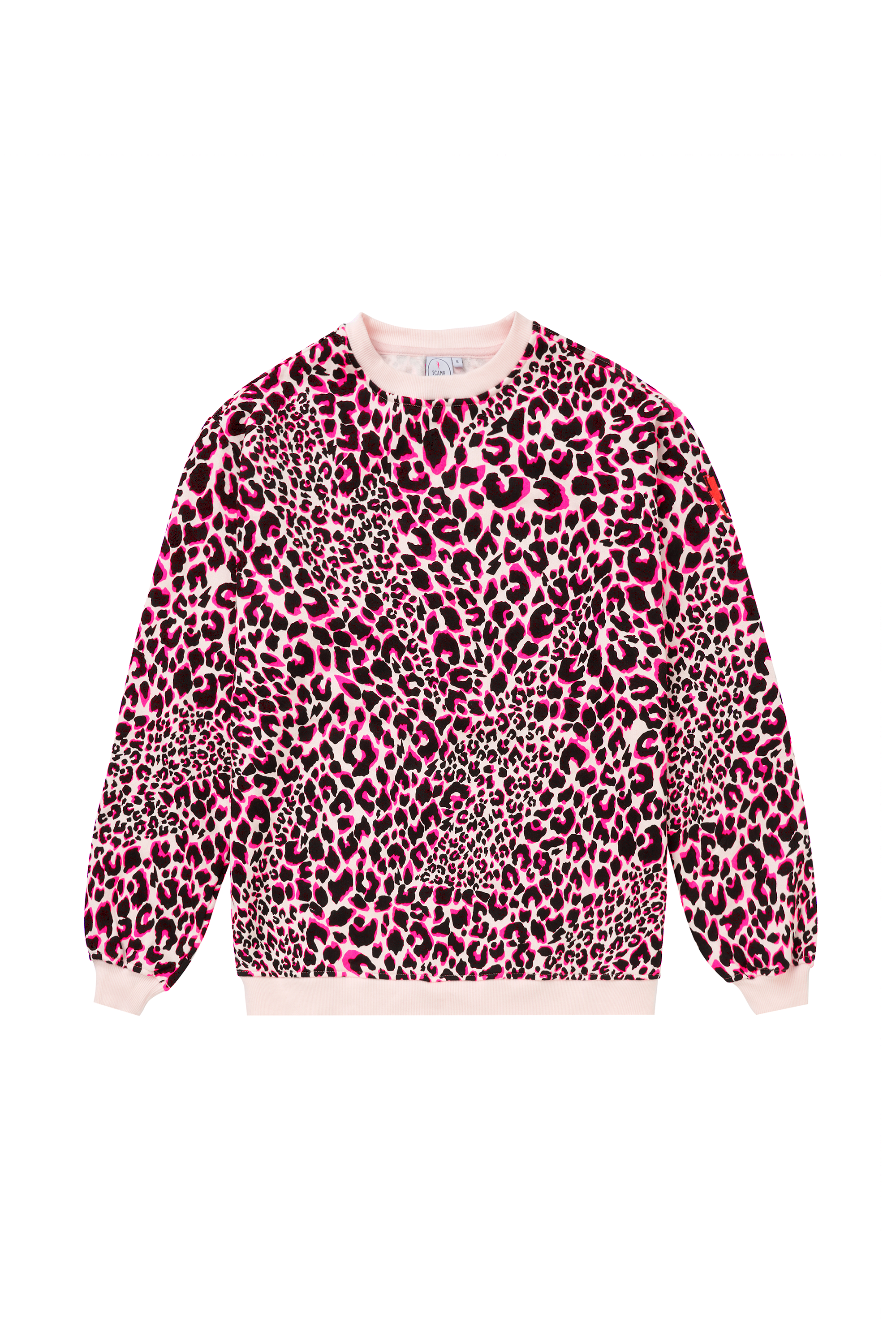 Scamp and Dude Neutral with Pink and Black Rock and Roll Leopard Oversized Sweatshirt | Product image of Neutral with Pink and Black Rock and Roll Leopard Oversized Sweatshirt on white background