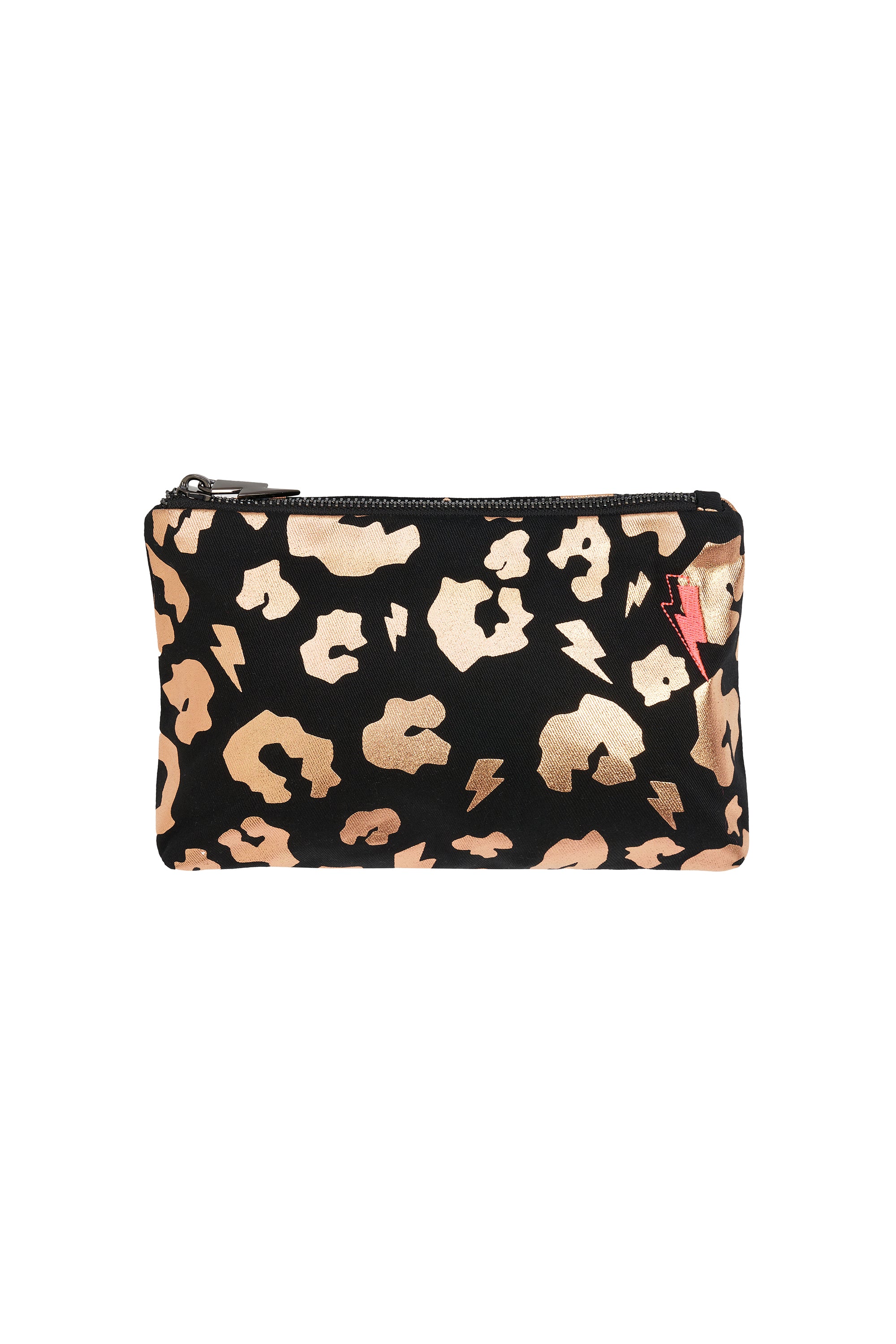 Scamp and Dude Black with Rose Gold Leopard Small Swag Bag | Product image of Black with Rose Gold Leopard Small Swag Bag on white background