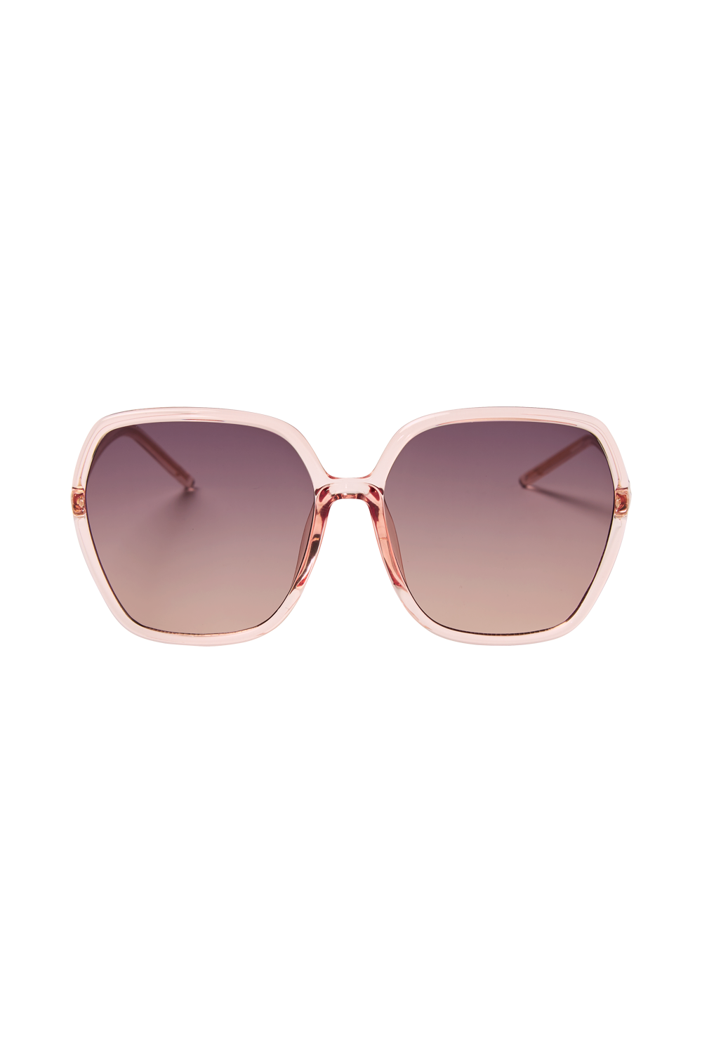 Blush pink oversized '70s style sunglasses with smoke to pink gradient lenses