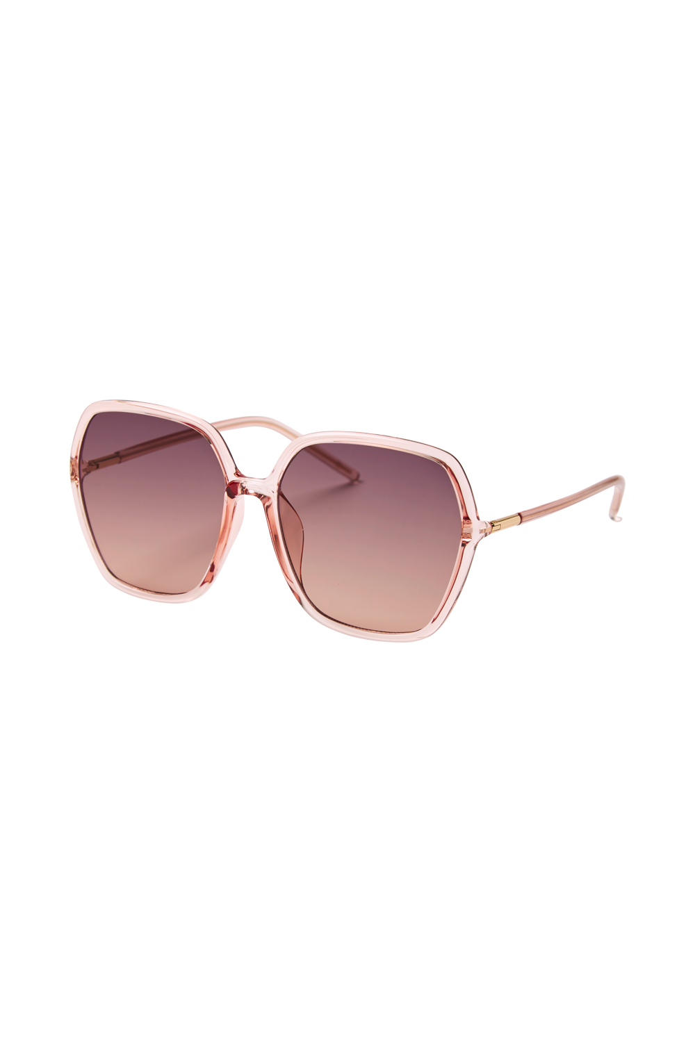 Blush pink oversized '70s style sunglasses with smoke to pink gradient lenses